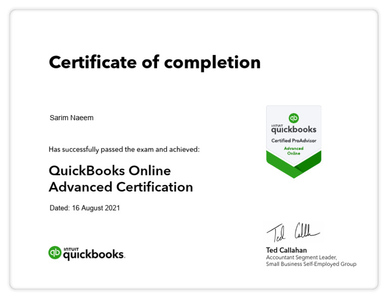 Quickbooks Exam Certification Test
