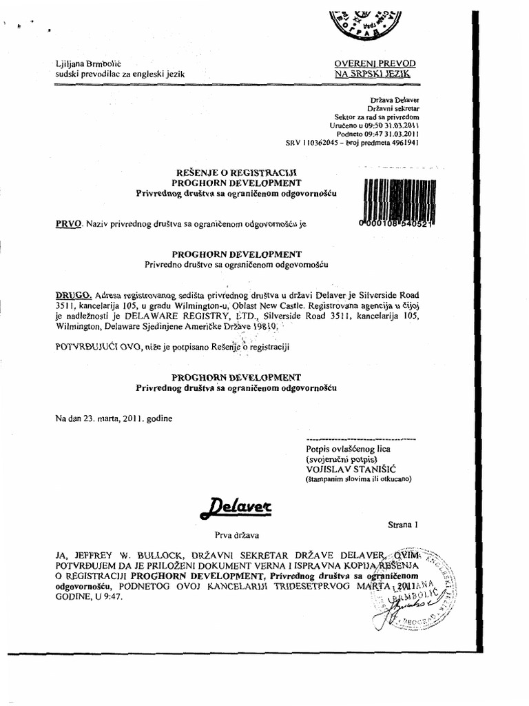 Proghorn development llc izvod iz registra pdf