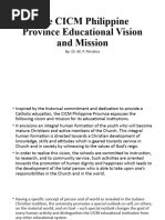 Lecture 1 - The CICM Philippine Province Educational Vision and Mission