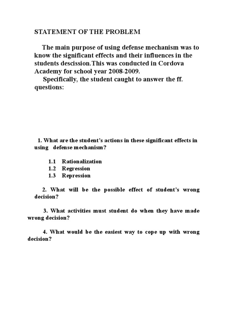 example of statement of the problem in research format