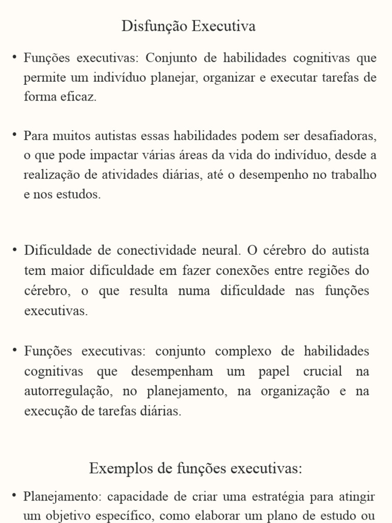 Disfunção Executiva | PDF | Espectro do autismo | Pensamento