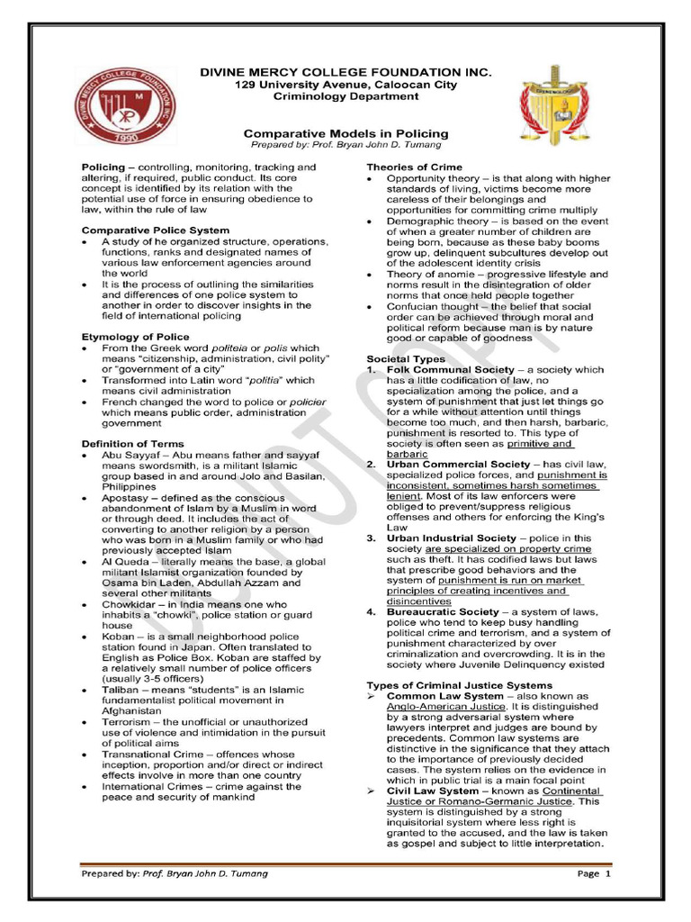 Lea 2 Comparative Models In Policing Pdf