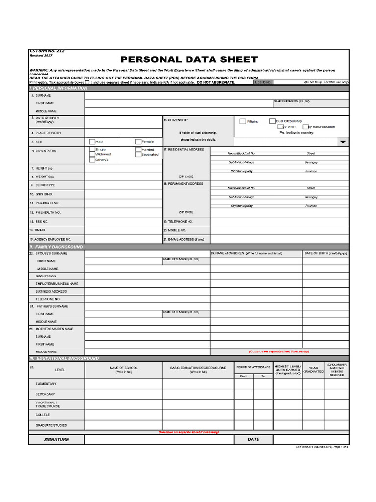 Pdf csc personal data sheet pds 2017 page1v1 pdf