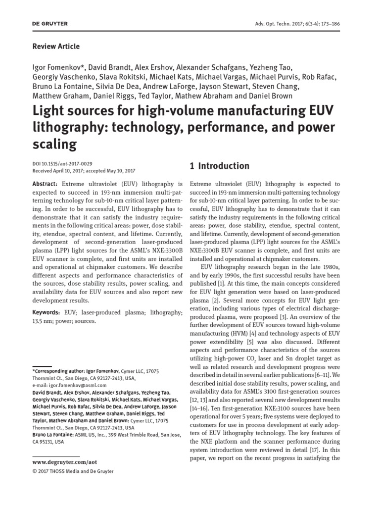 EUV Lithography Light Source Advances | PDF | Photolithography | Laser