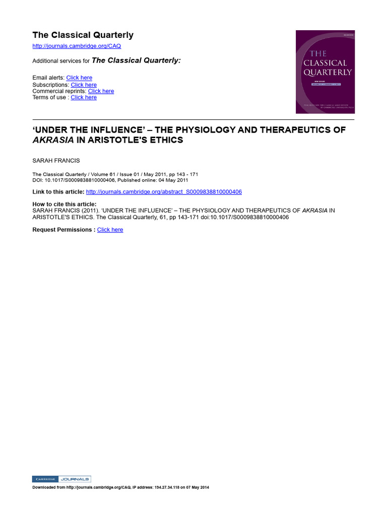 Akrasia Incontinent | PDF | Aristotle | Cognition