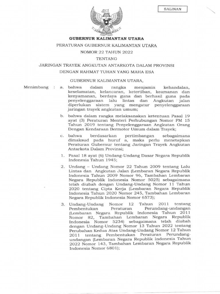Trayek Angkutan Kalimantan Utara | PDF