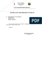 Notice of Assumption To Duty
