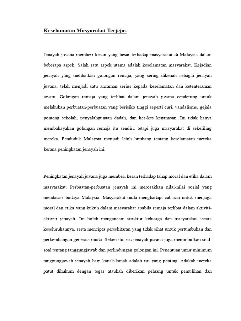 Mengenal Pasti Jenayah Juvana Memberi Impak Kepada Masyarakat Di