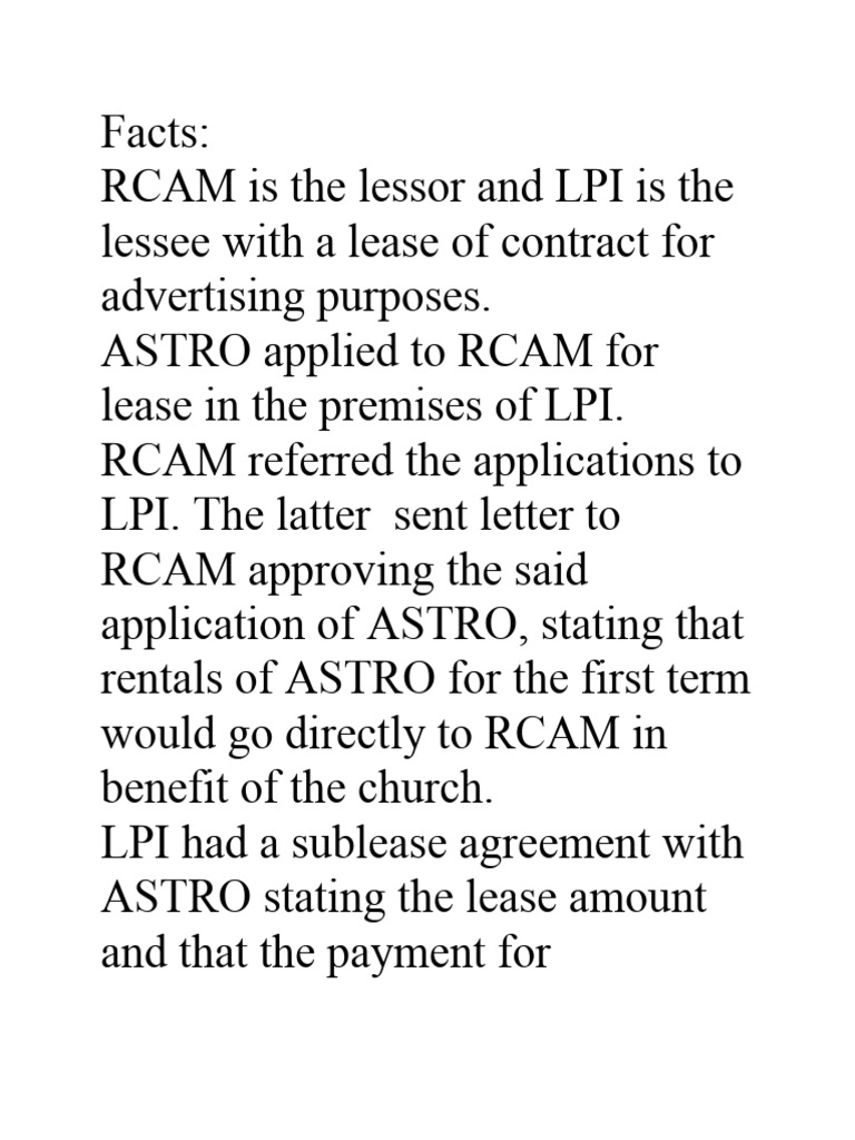 RCAM vs. LPI Lease Dispute Resolution | PDF | Lease | Common Law