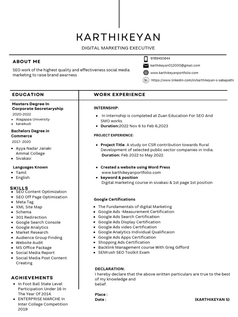 Karthikeyan S+digital+marketing+executive+resume+ | PDF | Search Engine ...