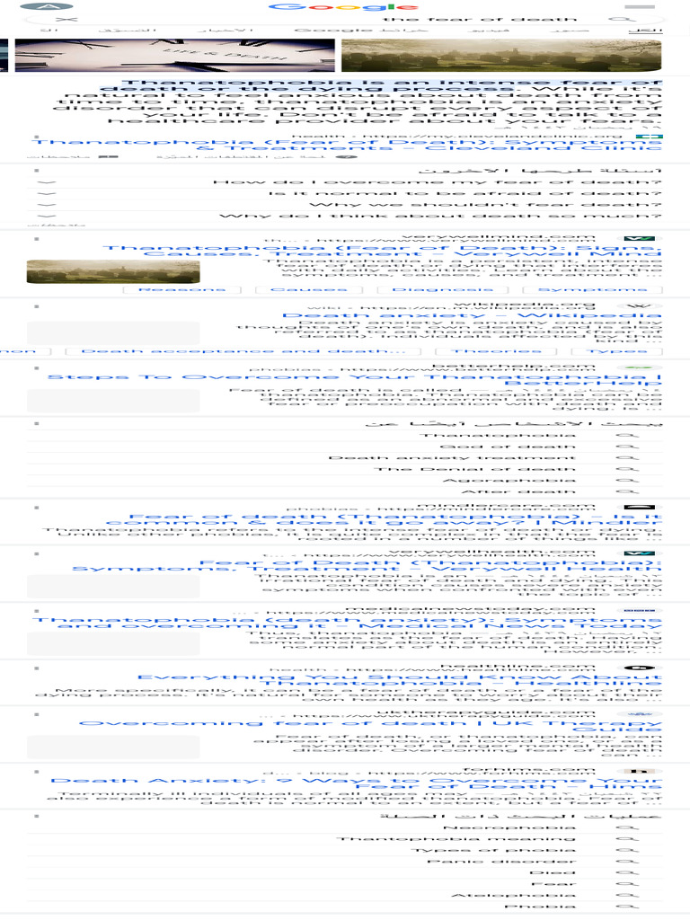 the fear of death - بحث Google‏ | PDF | Anxiety | Phobia