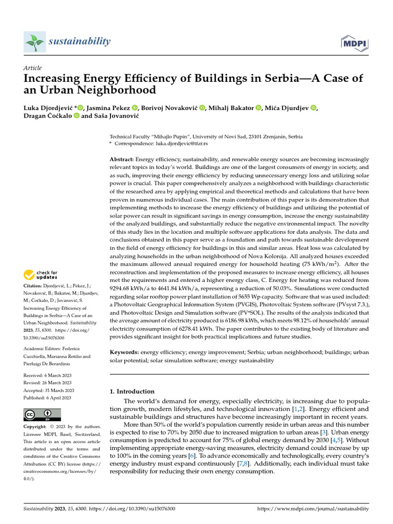 Increasing Energy Efficiency of Buildings in Serbia-A Case of An Urban ...