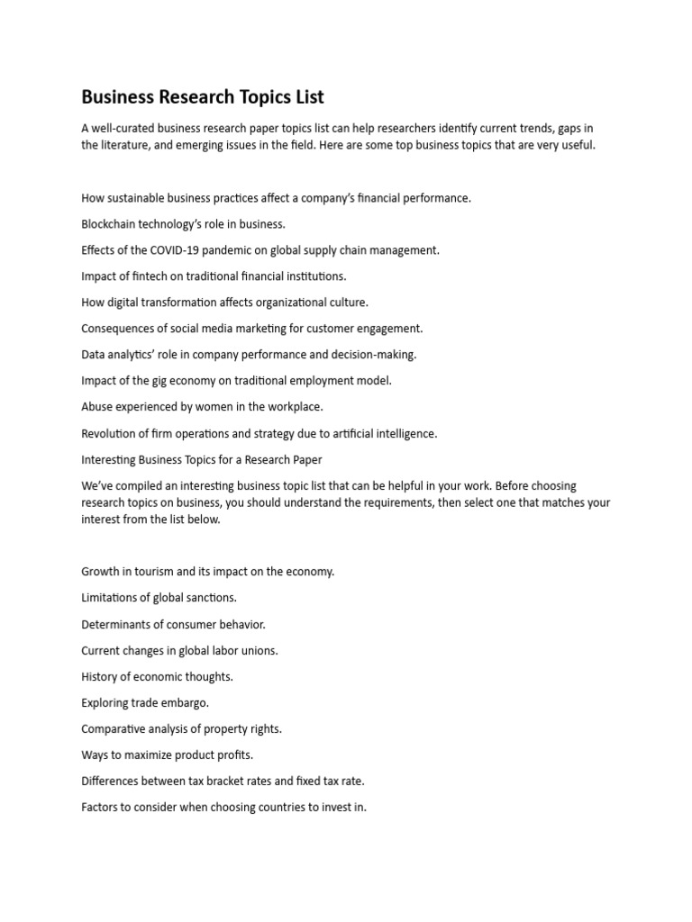 Business Research Topics Overview | PDF | International Business ...