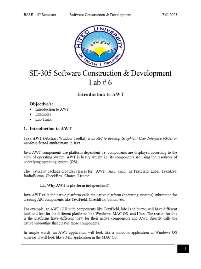 Lab06 introduction to awt pdf software engineering information