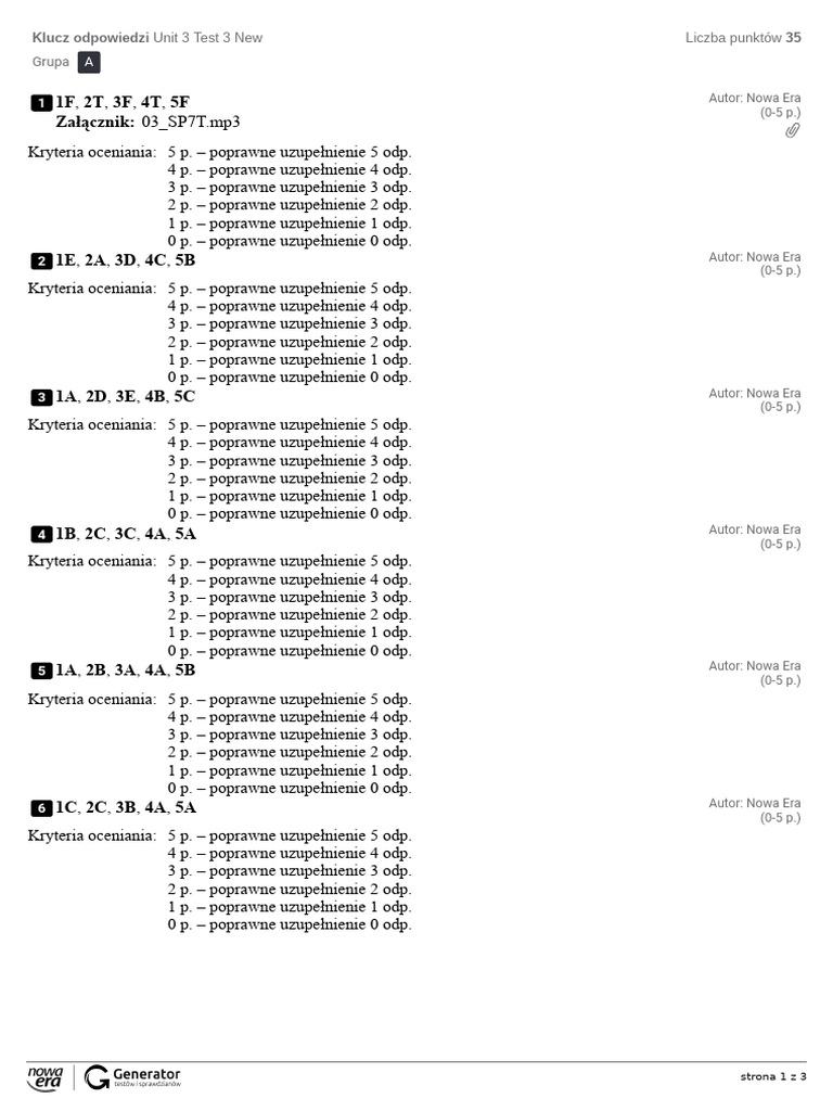 Unit 3 Test 3 New Klucz Odpowiedzi Pdf