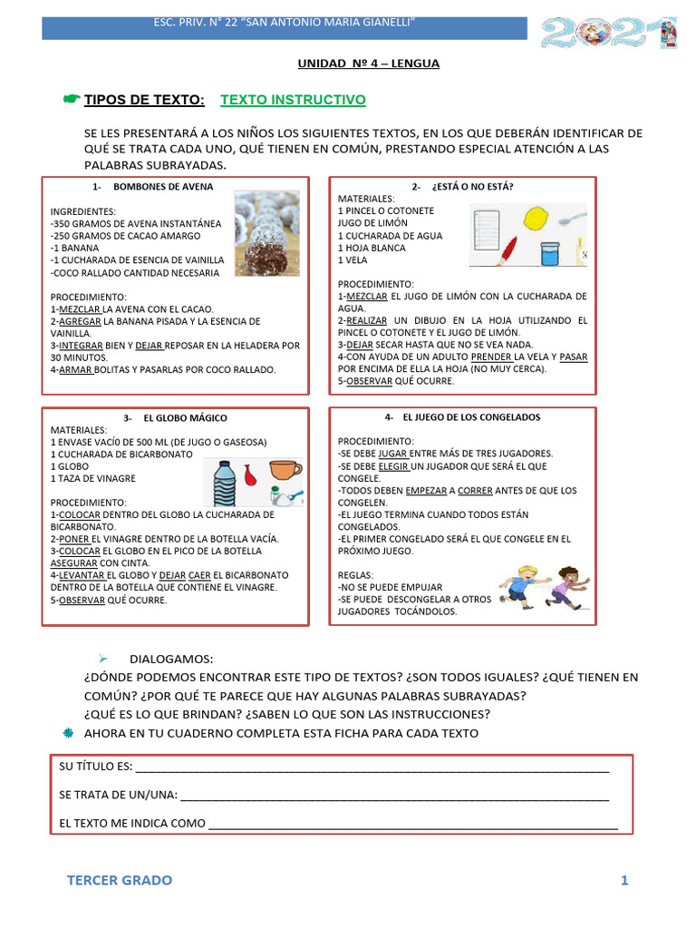 Ejemplos de Textos Instructivos para Niños | PDF | Verbo