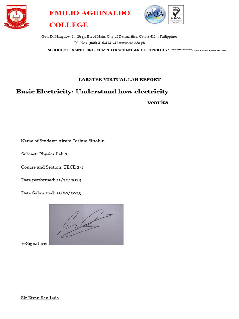 TECE 2 Basic Electricity Lab Report | PDF | Simulation | Electricity
