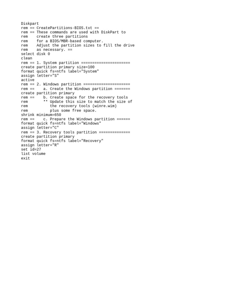 Create MBR Partitions with DiskPart | PDF
