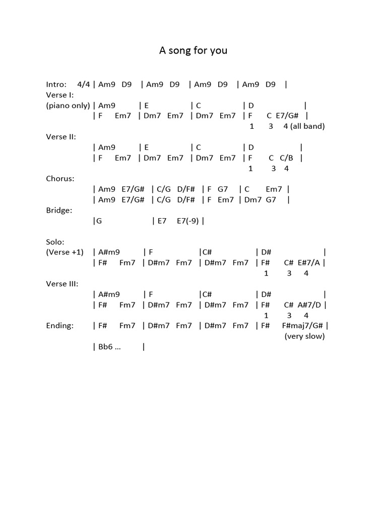 A Song For You - Chords (C) | PDF