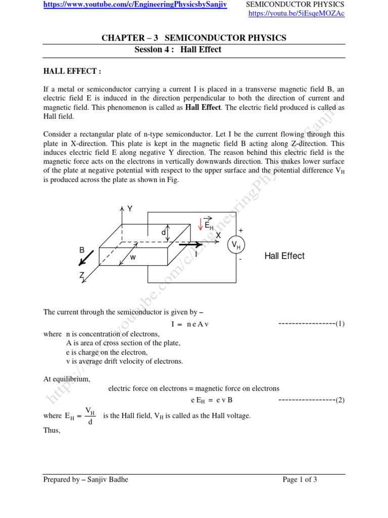 Hall Effect in Semiconductors Explained | PDF | Semiconductors ...