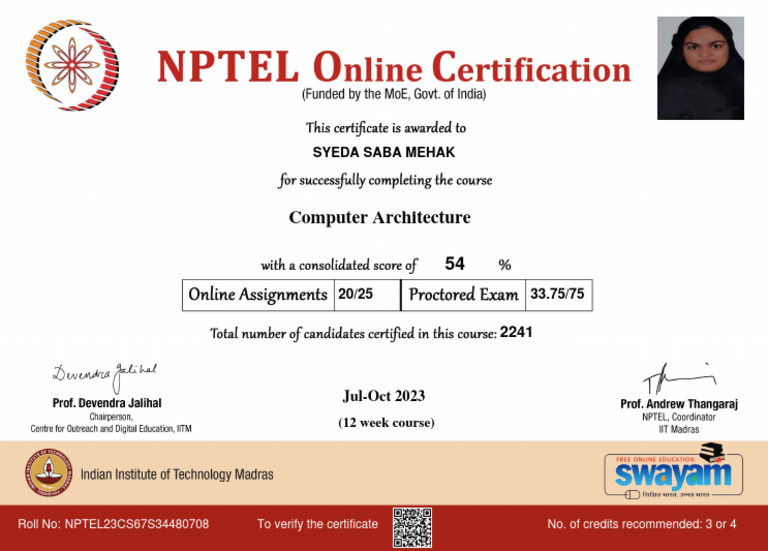Computer Architecture Course Certificate | PDF