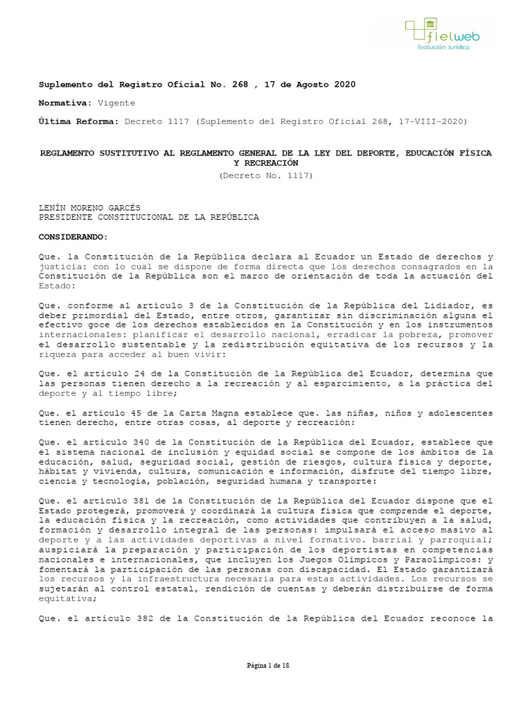 Reglamento Sustitutivo Al Reglamento General De La Ley Del Deporte