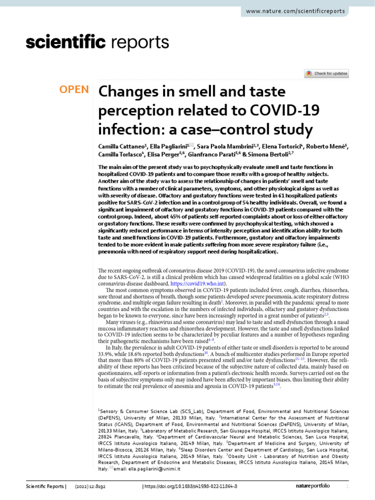 Changes in smell and taste perception related to covid19 infection a
