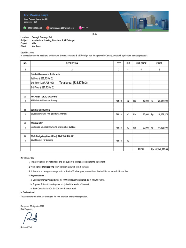 BoQ Drawing Villa Cemagi Mrs. Anna | PDF | Business