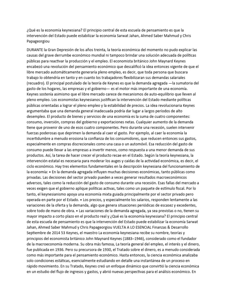 Qué es la economía keynesiana PDF Economía keynesiana