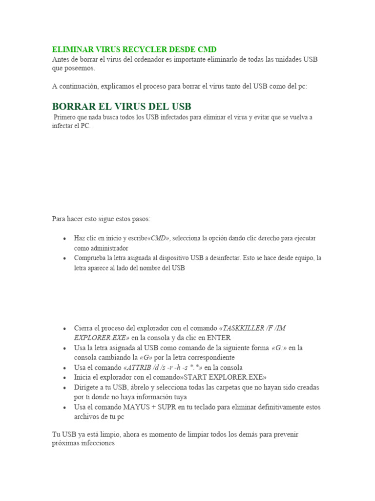 eliminar virus recycler cmd attrib