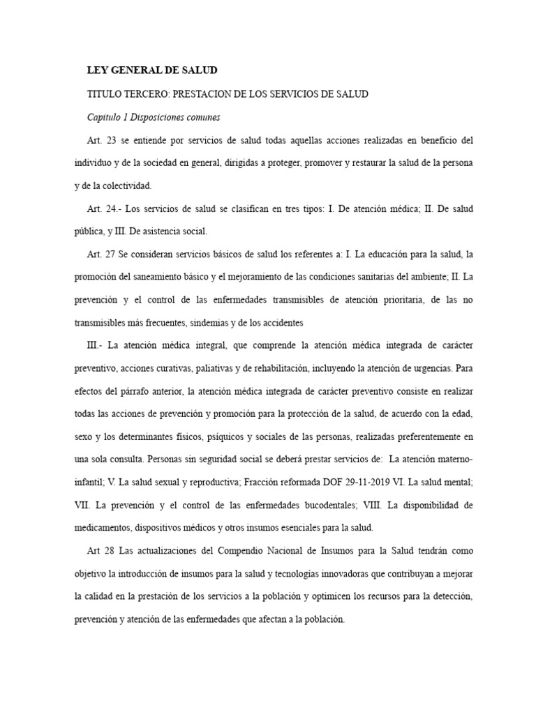 Ley General de Salud: Servicios y Derechos | PDF | Cuidado de la salud ...