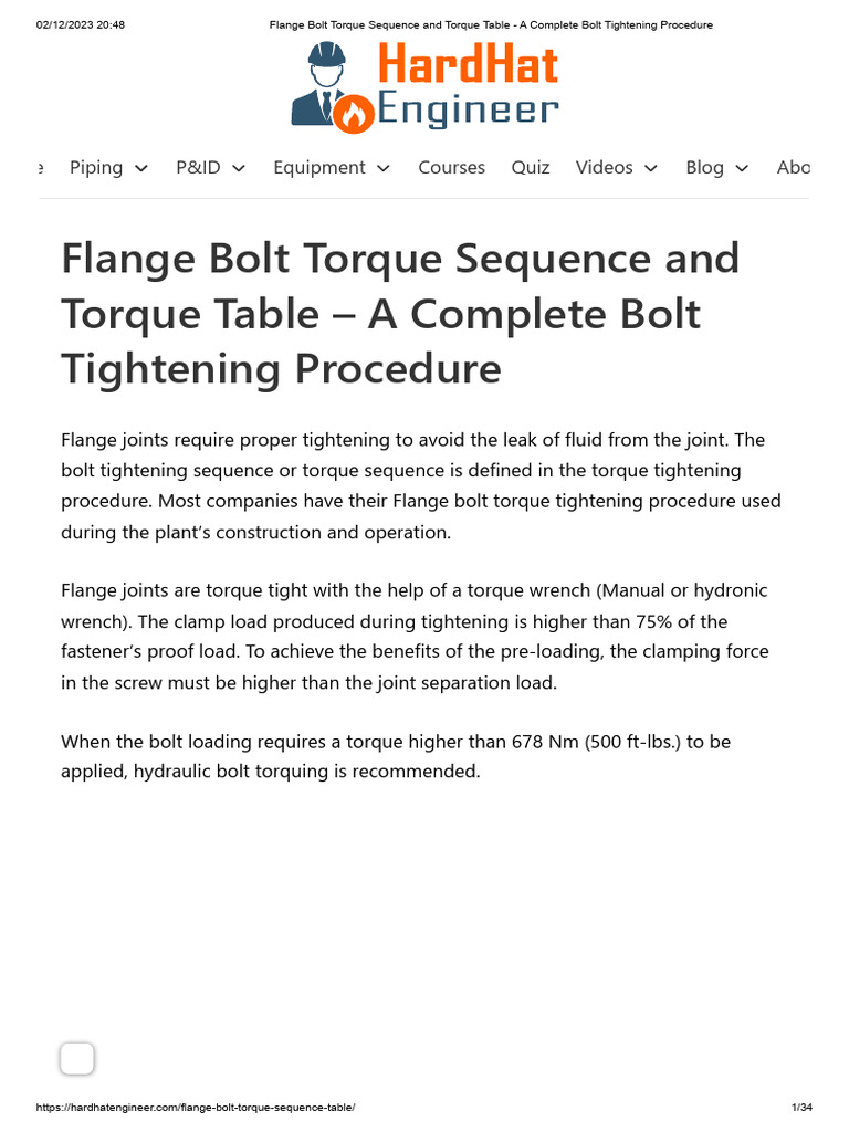 Flange Bolt Torque Sequence and Torque Table A Complete Bolt