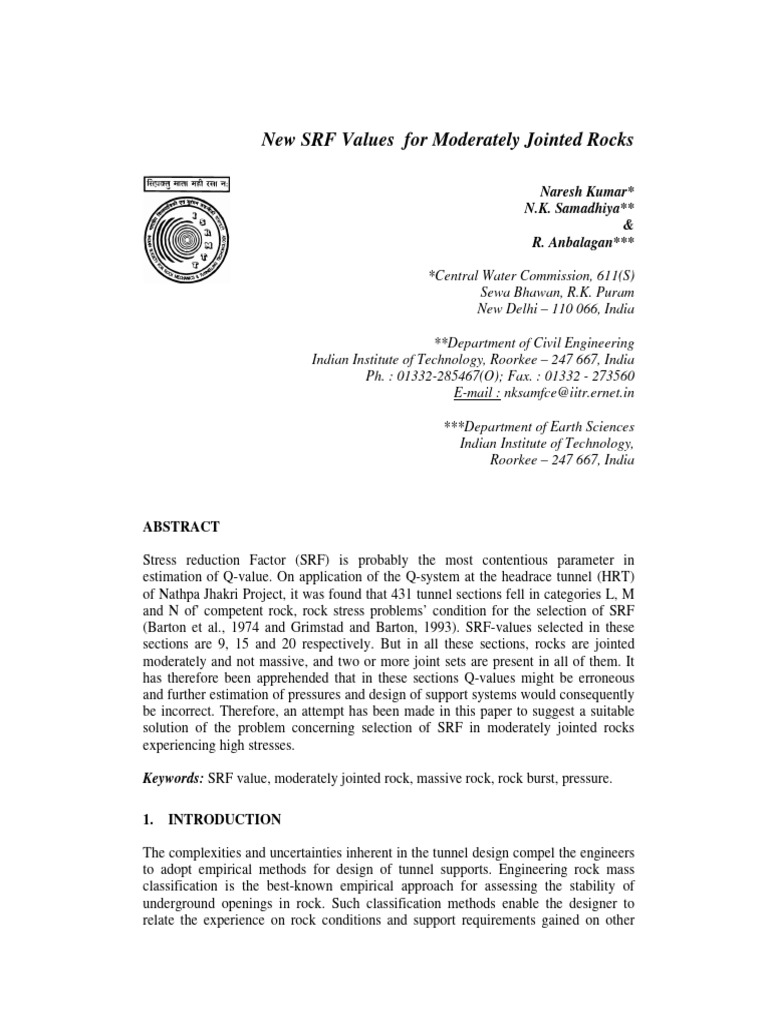 New SRF Values for Jointed Rocks | PDF | Stress (Mechanics) | Geology