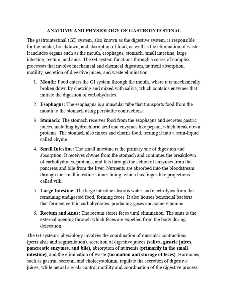 Anatomy and Physiology of Gastrointestinal | PDF | Digestion ...