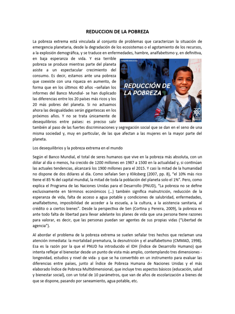 Reduccion de La Pobreza | PDF | Pobreza | Pobreza e indigencia