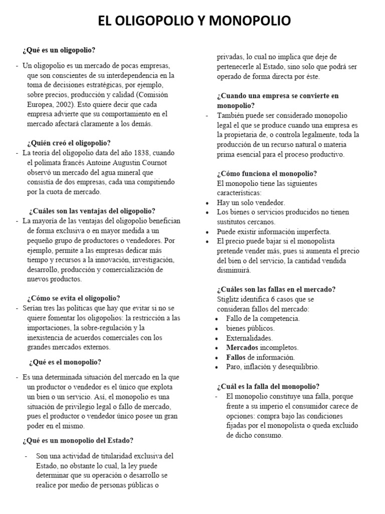 Definición y características del oligopolio | PDF | Monopolio | Oligopolio