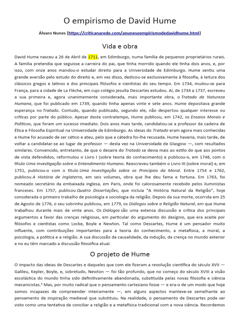 O Empirismo de David Hume | PDF | David Hume | Experiência