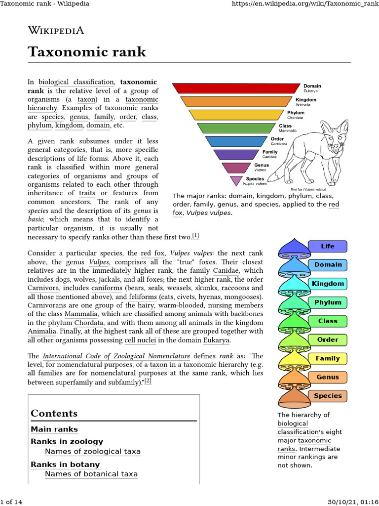 Taxonomic Ranks in Biological Classification | PDF | Taxonomy (Biology ...