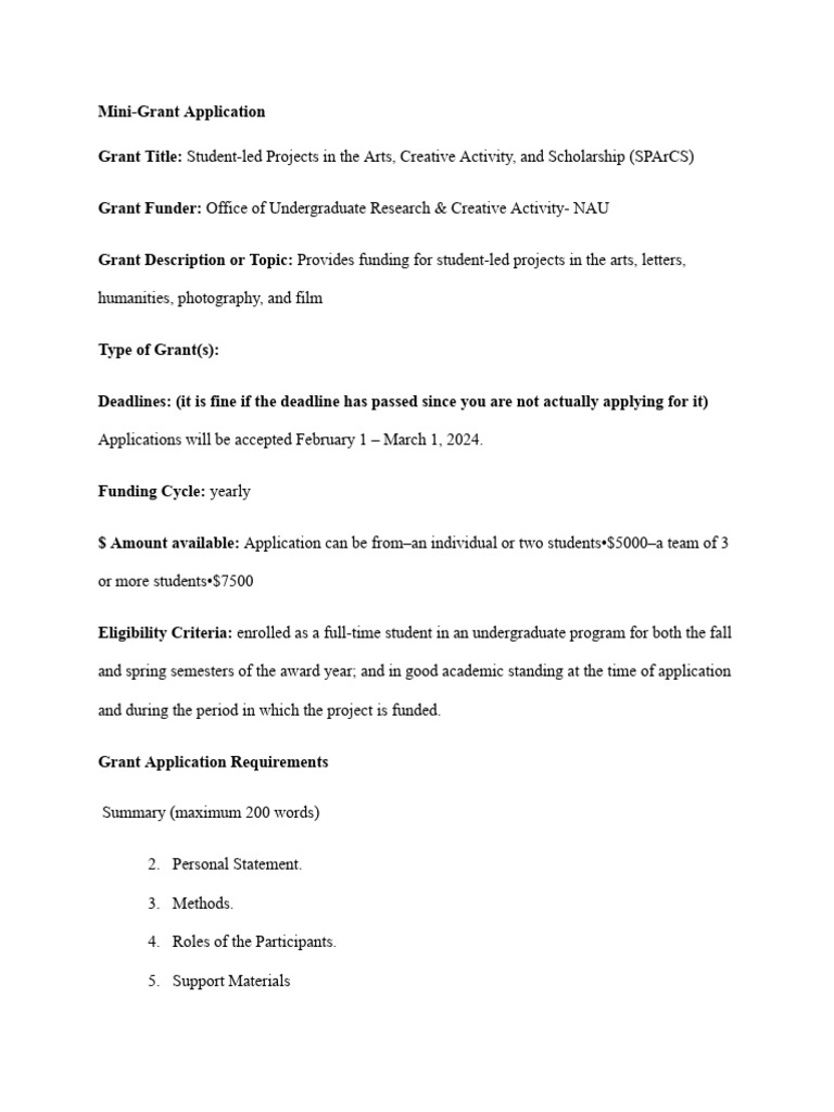 Mini Grant Application Pdf