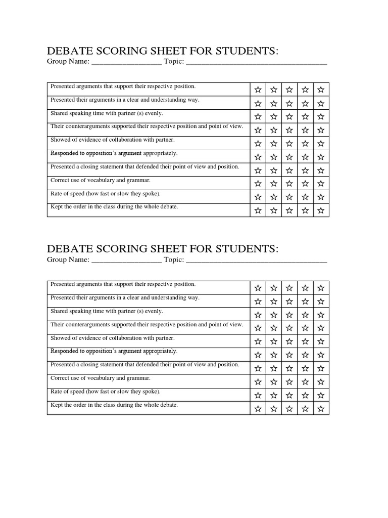 Debate Scoring Sheet For Students PDF Human Communication