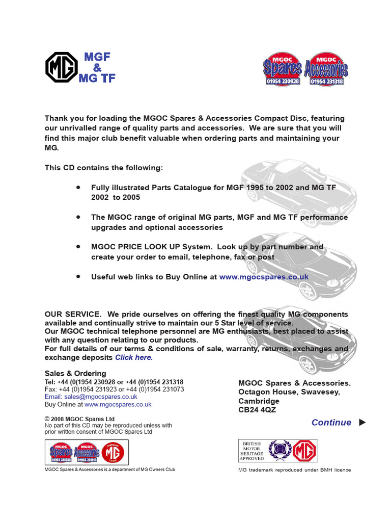 MGOC Spares & Accessories Catalogue | PDF | Vehicle Technology | Vehicles