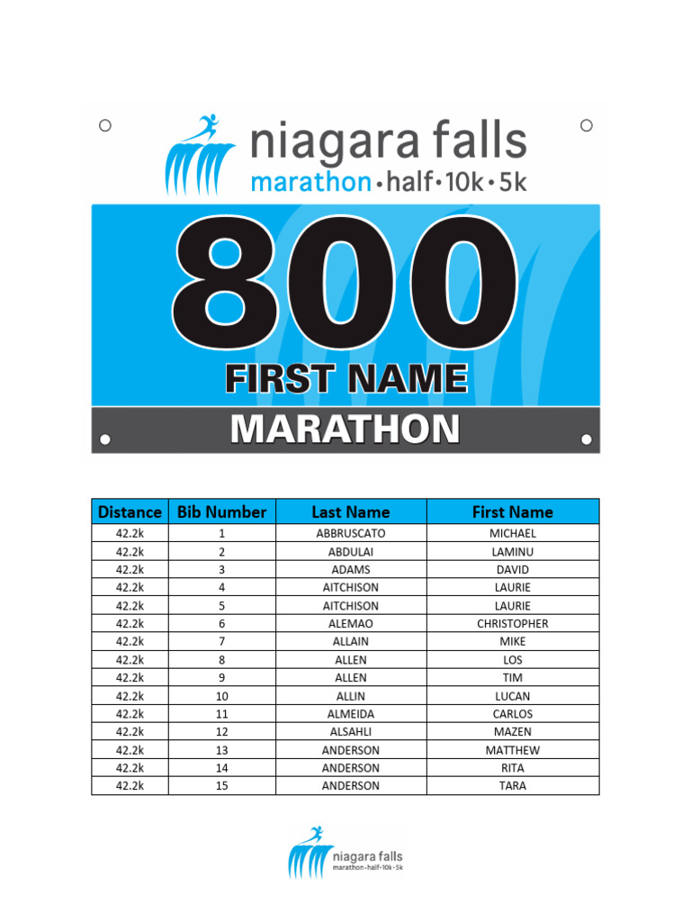 Marathon Bib List PDF