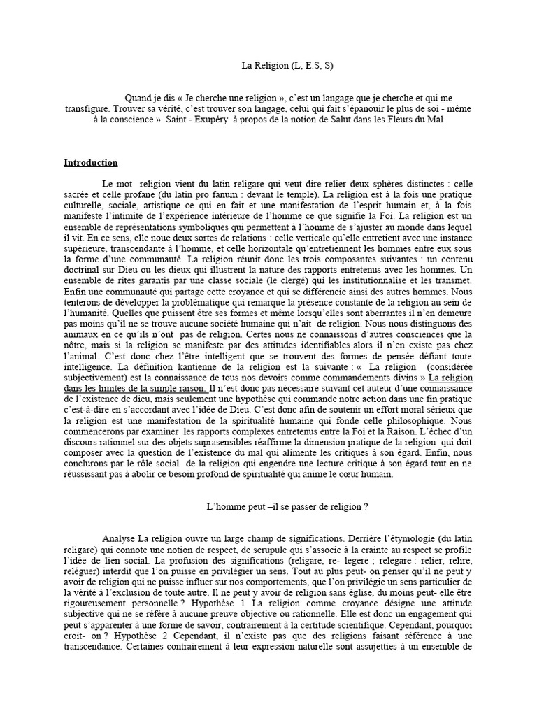 La Religion : Lien Sacré et Social | PDF | Dieu | Noûs