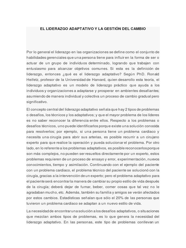 El Liderazgo Adaptativo y La Gestión Del Cambio | PDF | Liderazgo ...