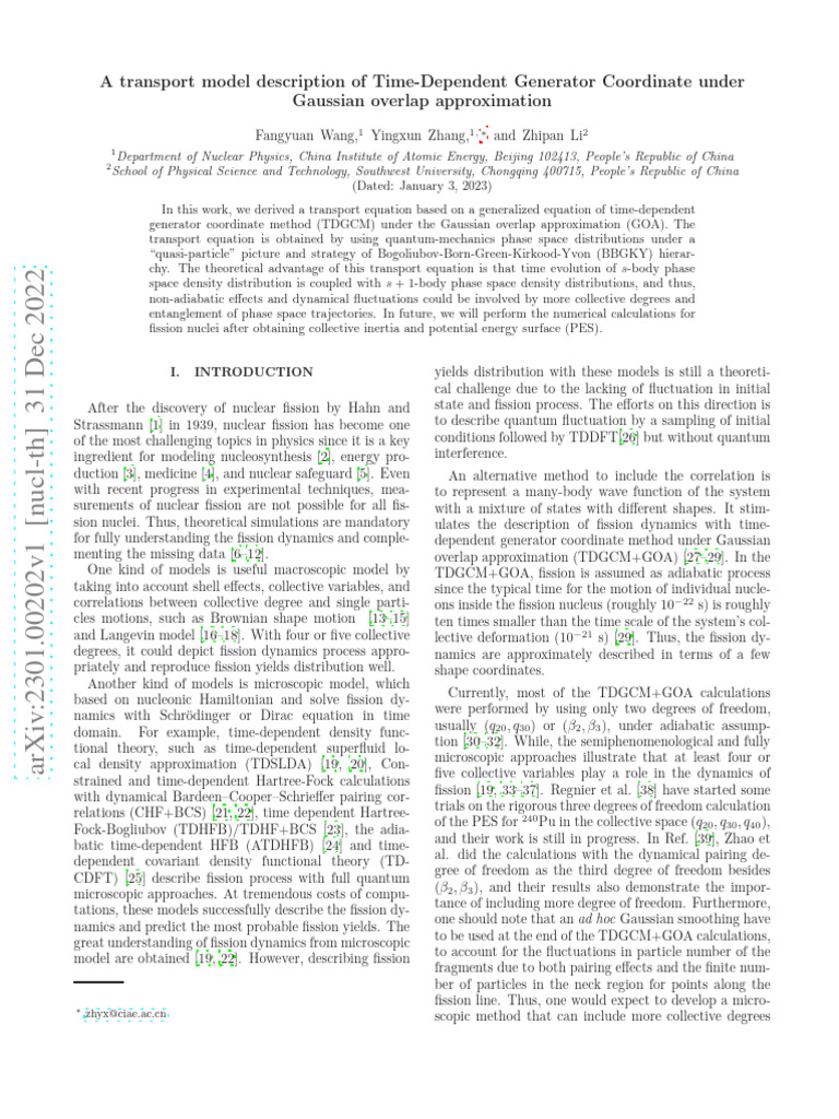A Transport Model Description of TimeDependent Generator Coordinate