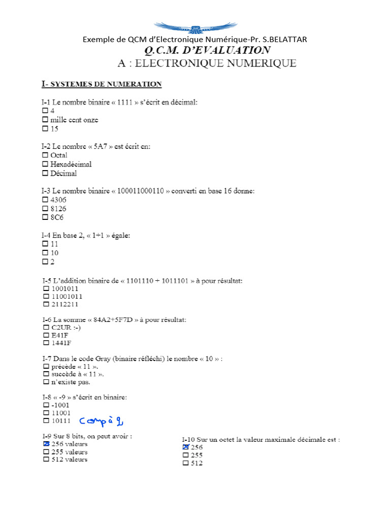 QCM d'Électronique Numérique | PDF