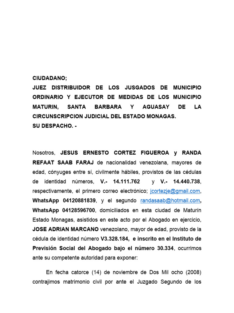 Demanda de Divorcio Mutuo Consentimiento | PDF | Divorcio | Gobierno