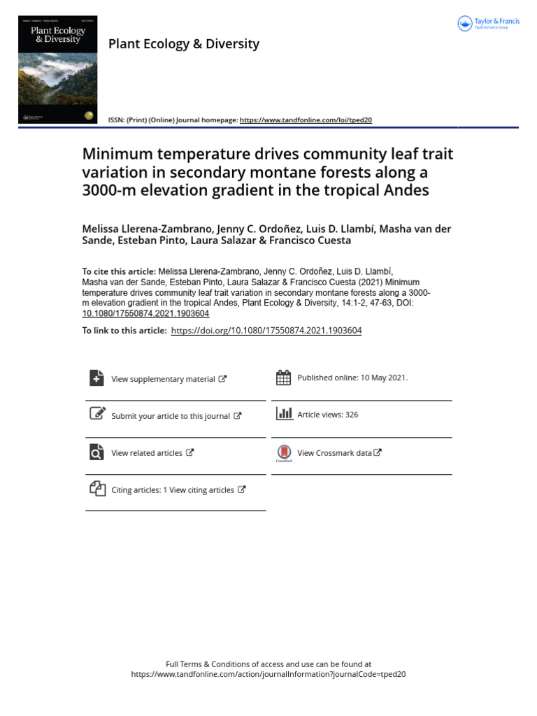 Leaf Trait Variation in Andes Forests | PDF | Biodiversity ...