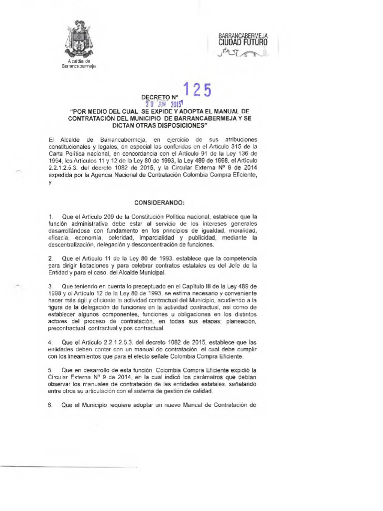 Decreto No. 125 de 2015 | PDF | Alcalde | Gobierno