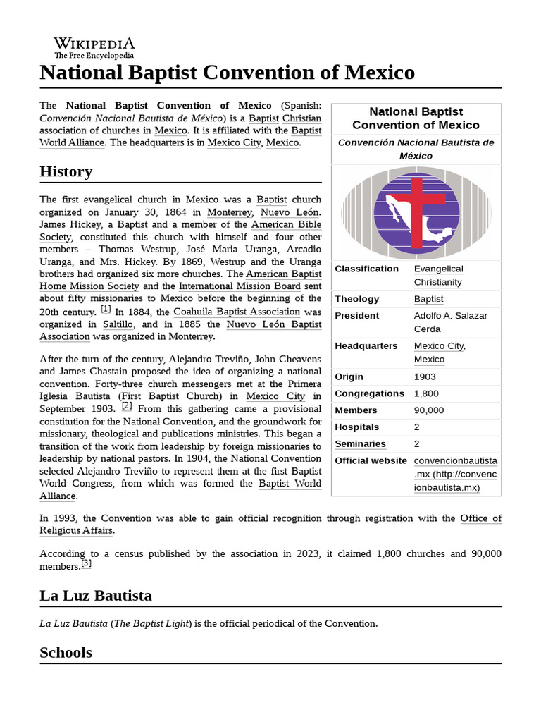 National Baptist Convention of Mexico PDF Protestant Denominational